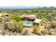 Expansive aerial view showcasing desert home, large windows, and private backyard with sparkling pool at 30600 N Pima N Rd # 81, Scottsdale, AZ 85266