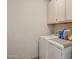Functional laundry area with cabinetry, a washer and dryer, and organized laundry supplies for convenience at 17229 N 51St Dr, Glendale, AZ 85308
