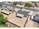 Aerial view showcasing the property's ample backyard space and its location within a quiet residential neighborhood at 6944 E Gary Cir, Mesa, AZ 85207