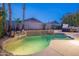 Backyard pool at twilight featuring palm trees, surrounding landscape and hot tub at 8158 E Rita Dr, Scottsdale, AZ 85255