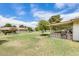 Expansive backyard with lush grass, covered patio, and mature trees at 10137 W Forrester Dr, Sun City, AZ 85351