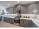 This kitchen features sleek gray cabinetry, stainless steel appliances, and quartz countertops at 12239 W Caraveo Pl, Peoria, AZ 85383