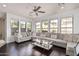 Bright and airy living room featuring a large sectional sofa, hardwood floors, and abundant natural light at 3964 E Hummingbird Ln, Phoenix, AZ 85050