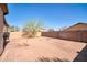 Backyard featuring a spacious dirt yard with a mature tree, block fence, and sunny exposure at 7405 W Elwood St, Phoenix, AZ 85043