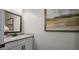 Powder room featuring a vanity with a modern sink and framed mirror alongside an abstract painting at 12712 W Corona Ave, Avondale, AZ 85323