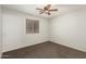 Bedroom features neutral carpet, ceiling fan, and a window with blinds at 15460 W Mescal W St, Surprise, AZ 85379