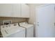 Convenient laundry room boasts upper cabinets and includes a washer and dryer at 15960 W Indigo Ln, Surprise, AZ 85374