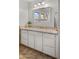 Bright bathroom with a white cabinet, granite countertop, and a large mirror at 18518 E Ashridge Dr, Queen Creek, AZ 85142