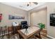 Well-lit home office with a stylish desk, comfortable chair, and decorative accents at 3048 W Thorn Tree Dr, Phoenix, AZ 85085