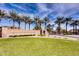 Inviting Copper Canyon Ranch entrance with lush landscaping and mature palm trees at 11737 N 143Rd Dr, Surprise, AZ 85379