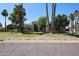 Charming single-story home featuring a well-manicured lawn and desert landscaping, complemented by mature palm trees at 12721 W Georgia Ave, Litchfield Park, AZ 85340