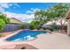 Sparkling pool in a private backyard with desert landscaping and lush greenery at 139 E Gail Dr, Gilbert, AZ 85296