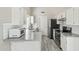 Modern kitchen with white cabinets, stainless steel appliances, gray countertops, and sleek backsplash at 20149 N 92Nd Ave, Peoria, AZ 85382