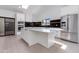 Modern kitchen with an expansive island, stainless steel appliances, skylights, and sleek black backsplash at 4246 E Mulberry Dr, Phoenix, AZ 85018