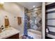 Bathroom featuring a tub with decorative tile, modern fixtures, and patterned shower curtain at 4366 S Avenida De Angeles --, Gold Canyon, AZ 85118