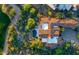 Birds eye view of luxury home highlighting tile roof, pool, lush landscape, and patio at 11548 E Salero Dr, Scottsdale, AZ 85262
