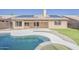 Backyard features a refreshing pool, artificial turf, and covered patio ideal for outdoor enjoyment at 15360 N 87Th Ave, Peoria, AZ 85381