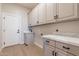 Bright laundry room with stylish cabinets, counter tops, sink, and modern black hardware at 1062 N Robin Ln, Mesa, AZ 85213
