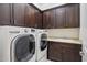 Functional laundry room with modern washer and dryer units and ample cabinet space at 4109 E Sierra Madre Ave, Gilbert, AZ 85296