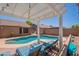 Lounge seating by a sparkling private pool and manicured backyard at 11252 E Edgewood Ave, Mesa, AZ 85208
