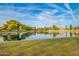 Scenic pond surrounded by trees, grass, and homes, under a partly cloudy blue sky at 1825 W Ray Rd # 1070, Chandler, AZ 85224