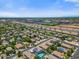 Wide aerial perspective featuring tidy homes, green landscaping, and a bustling highway nearby under a clear sky at 2466 E Harrison Ct, Gilbert, AZ 85295