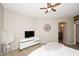 Bright bedroom with neutral tones and ceiling fan for maximum comfort at 7601 E Indian Bend Rd # 1040, Scottsdale, AZ 85250