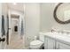 Bathroom featuring modern fixtures and vanity with marble countertop at 16219 W Yucatan Dr, Surprise, AZ 85379