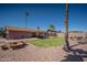 Well maintained backyard featuring manicured lawn, mature palms, desert landscaping and outdoor seating area at 307 W Piute Ave, Phoenix, AZ 85027