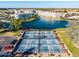 Aerial view of the community pickleball courts and lake at 919 W Yellowstone Way, Chandler, AZ 85248