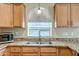 Kitchen sink with granite countertop, wood cabinets, stainless steel faucet, and ample natural light at 12441 W Windsor Blvd, Litchfield Park, AZ 85340