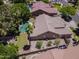 Aerial view showcasing a private backyard oasis, featuring a pool, lush landscaping, and serene outdoor living spaces at 1470 W Bartlett Way, Chandler, AZ 85248