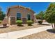Landscaped front yard featuring stone accents, desert landscaping, and mature trees at 16785 W Montana De Oro Dr, Surprise, AZ 85387