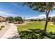 Scenic view of community park with lush green grass, mature trees, and walking path at 2177 W Agrarian Hills Dr, San Tan Valley, AZ 85144