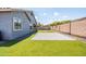 Backyard features artificial turf, stone accents, and block wall at 4140 E Claxton Ave, Gilbert, AZ 85297