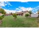 Spacious backyard with green lawn, mature trees, and a shed, perfect for outdoor activities and relaxation at 5861 E Anderson Dr, Scottsdale, AZ 85254
