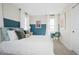Stylish bedroom featuring white linens, blue accent wall and a modern, colorful aesthetic for a serene living space at 8000 W Griswold Rd, Peoria, AZ 85345