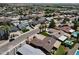 Stunning aerial view of a neighborhood with well-manicured lawns, mature trees, and a community pool at 8713 E Sage Dr, Scottsdale, AZ 85250