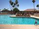 Large, inviting pool area surrounded by palm trees and lounge chairs, perfect for relaxation at 10102 E Michigan Ave, Sun Lakes, AZ 85248