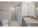 Modern bathroom featuring a granite countertop, glass shower, and neutral paint at 310 S 4Th St # 1601, Phoenix, AZ 85004