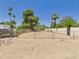 A spacious backyard with chain-link fencing, desert landscaping, and tall palm trees, providing an opportunity for landscaping at 5905 E Donna Ln, Paradise Valley, AZ 85253