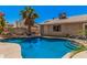 Sparkling backyard pool surrounded by a patio, lush plants and a rock feature creating a tranquil outdoor oasis at 7426 W Cholla St, Peoria, AZ 85345