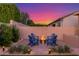 Cozy backyard fire pit area with Adirondack chairs and professionally landscaped surroundings at 9764 E Thornbush Ave, Mesa, AZ 85212
