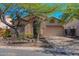 Tan single-story home with desert landscaping and a large shade tree in the front yard at 3055 N Red Mtn # 122, Mesa, AZ 85207