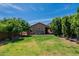 Spacious backyard with lush green grass, mature trees, and a covered patio for relaxation at 5952 E Phelps Rd, Scottsdale, AZ 85254