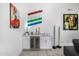 Stylish home bar area with sleek cabinetry, a wine cooler, and modern art at 10662 E Carol Ave, Scottsdale, AZ 85258