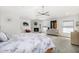 This spacious main bedroom has vaulted ceilings, modern decor, and a cozy fireplace feature at 10662 E Carol Ave, Scottsdale, AZ 85258