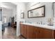Spacious bathroom with double sinks, granite counters, and wood cabinets at 1120 N Val Vista Dr # 113, Gilbert, AZ 85234