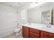 Clean bathroom with dual sinks and shower-tub combo at 3361 E Wisteria Pl, Chandler, AZ 85286