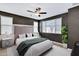 Stylish bedroom featuring a ceiling fan, neutral color palette, and large windows at 4332 E Boston St, Gilbert, AZ 85295